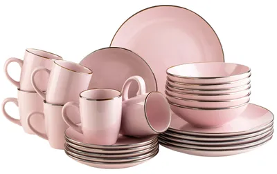 Image de Service de table de 24 pièces pour 6 personnes, avec bordure dorée