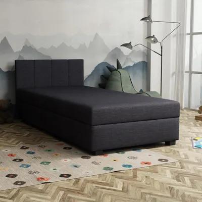 Produktbild von TAPCZANY24 - Boxspringbett Adel 90x200x42 cm mit Taschenfederkern Matratze, Bett mit Matratze, Polsterbett mit Bettkasten, Gepolstertes Einzel Bett, Schlafsofa - Graphit