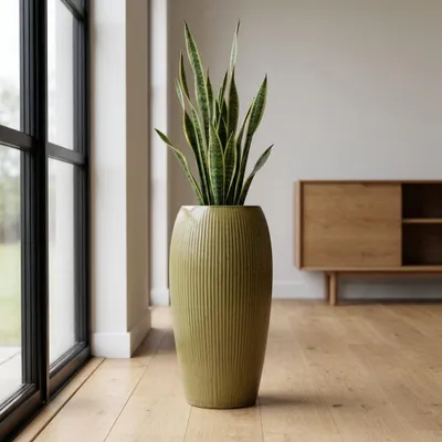 Produktbild von Provencelia Keramik Pflanzkübel Milano Limette, Ø31 x H61 cm, handgefertigt, glasiert, Outdoor, Garten, Terrasse