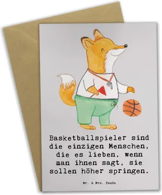 Produktbild von Mr. & Mrs. Panda Glückwunschkarte Basketball Motivation - Grau Pastell - Geschenk, weihnachtskarten, einladungskarten, Spielfreude, Leidenschaft, Sprungkraft, Sportler