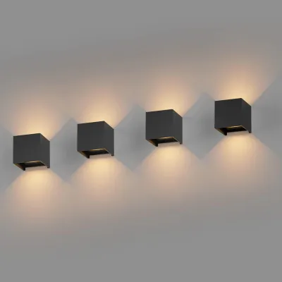 LED-Wandleuchten 4er-Set, 12 W, warmweiß, IP65, schwarz, verstellbar