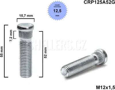 Obrázek produktu pro Kolový svorník - šteft M12x1,5x52 tisícihran průměr 12,50mm (CRP125A52G) OPEL