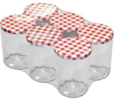 Produktbild von Einmachglas mit rot/weiß kariertem Schraubdeckel Ø82mm 6x 435ml