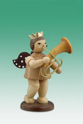 Produktbild von Holzfigur Musikantenengel mit Tenorhorn und Krone natur Höhe 6,5cm NEU