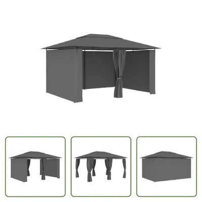 Image de The Living Store Pavillon de jardin avec rideaux 4 x 3 m Anthracite