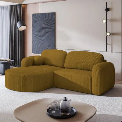 Produktbild von Masseno Ecksofa AMILIA P mit Schlaffunktion L-Form, Sofa mit Bettkasten, Wohnzimmersofa, Couch, Soffa, Bettsofa, Couchgarnitur- Gelb, POSO 01