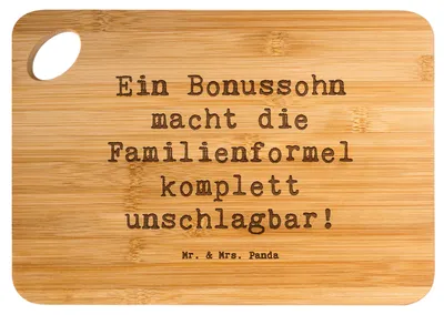 Produktbild von Mr. & Mrs. Panda Frühstücksbrettchen Spruch Unschlagbarer Bonussohn - Transparent - Geschenk, Brett, Familie, Familienmitglied, Lächeln, schneidbrett, Familienbeziehung