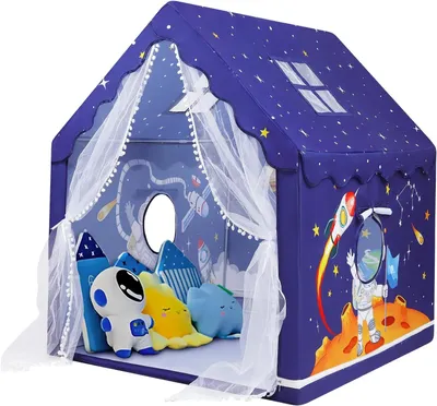Imagen del producto de Tienda de juegos infantil, color azul, con motivos espaciales, 120x100x130 cm, plegable, para uso en interiores y exteriores