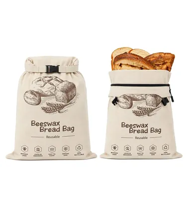 Produktbild von Bienenwachs Brottüten, 32 x 43 cm, 2er Set, mit Reißverschluss, für die Aufbewahrung von Brot