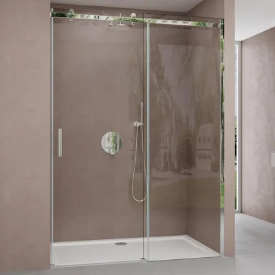 Image de doporro Porte de Douche Transparent pour Niche 150cm Paroi de Douche avec Porte Coulissante Teramo4 en Verre de Sécurité Anticalcaire 150x195cm