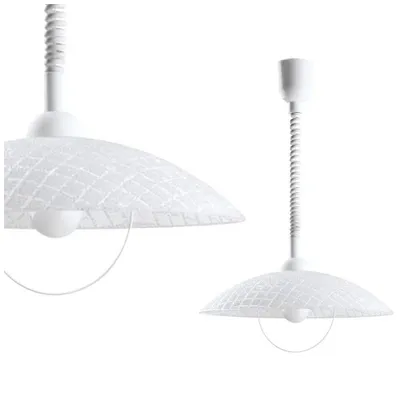 A white pendant lamp with a textured shade and a flexible neck, shown against a white background.