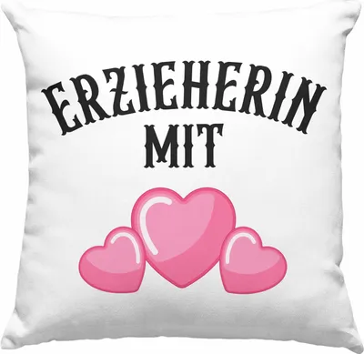 Produktbild von Trendation - Erzieherin Deko-Kissen mit Füllung 40x40 Geschenk Abschiedsgeschenk zum Abschied Lustig Geschenke  Deko-Kissen mit Füllung 40x40 Kindergarten Erzieherin Mit Herz (Blau)