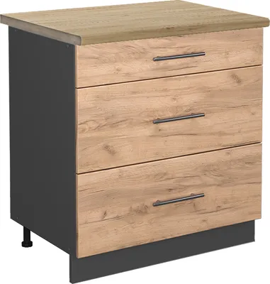 Produktbild von Küchenunterschrank Vicco Fame-Line Goldkraft Eiche 80 cm mit 3 Schubladen, AP Eiche, Model 46929