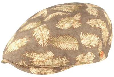 Mayser Mütze Sidney mit sommerlichem Palmendruck und Baumwollfutter in beige