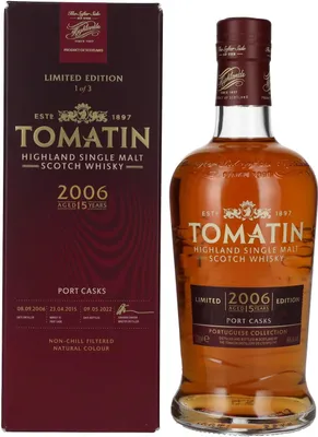 Produktbild von Tomatin 15 Years Old Portuguese Collection PORT CASKS 2006 46% Vol. 0,7l in Geschenkbox