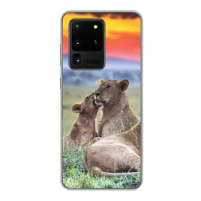 Produktbild von MuchoWow® Handyhülle Schutzhülle Hülle für Samsung Galaxy S20 Ultra Löwen bei Sonnenaufgang Silikon Softcase Handy Hülle - Karteninhaber