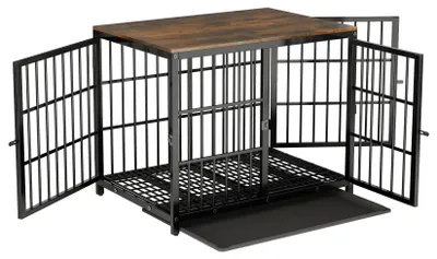 Produktbild von Hundebox - Hundekäfig - Hundegitter - Hundehütte - Hundebett - Schwarz, XL - Robust, aus Metall und Holz