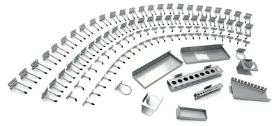 Produktbild von HBM 110-teiliges Set aus Hängehaken, Aufbewahrungsregalen und Behältern für HBM Werkzeugwände und modulare Werkstattsysteme
