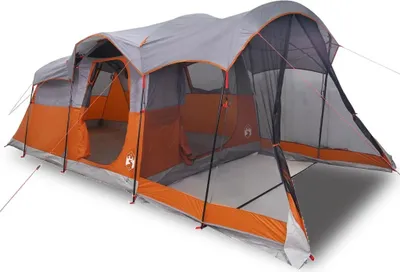 Image de Tente familiale tunnel 8 personnes gris et orange imperméable