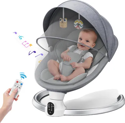 Produktbild von Baby-Schaukel, verstellbare Winkel, Bluetooth-Musikfunktion, Hellgrau