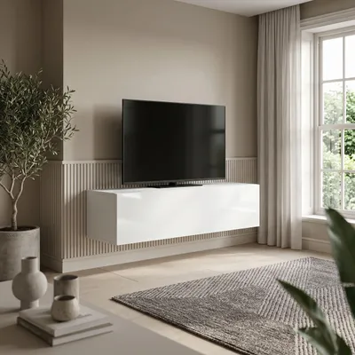 Produktbild von Masseno TV-Schrank GLOSSIA 100 cm Fernsehschrank mit 1 Türen TV-Lowboard für Wohnzimmer Modern 100x36,5x30 cm Weiß / Weiß