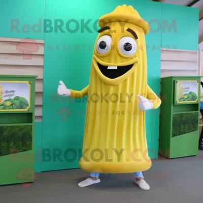 Immagine prodotto di Personaggio in costume della mascotte REDBROKOLY della pasta al pesto giallo vestito con una canotta e orecchini