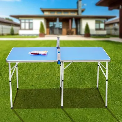 Image de Mini table de ping-pong d'extérieur, pliable. Table de ping-pong d'intérieur, portable. Table de ping-pong pour enfants et adultes, avec filet, raquettes et balle (152 x 76 x 76 cm)