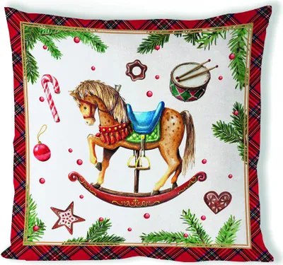 Produktbild von A Weihnachten Kissenbezug 40 x 40 cm Classic rocking horse white  Schaukelpferd Weihnachtssymbole