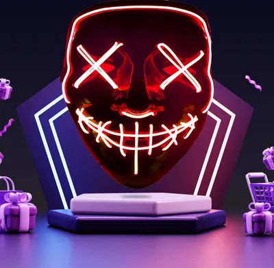 Produktbild von LED Grusel Maske The Purge Halloween mit Leuchten Horror Gesichtsmaske 3 Lichteffekten Verkleidung Kostümspiele Kostüm Party Herren Damen Rot Retoo