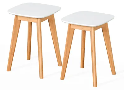 Hocker-Set 2er-Pack, Bambus/MDF, 45,5x33x33 cm, Natur/Weiß