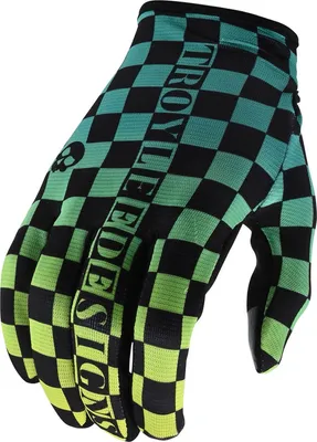 Produktbild von Troy Lee Designs Flowline Checkers Fahrradhandschuhe Farbe: Schwarz/Grün/Gelb, Grösse: M