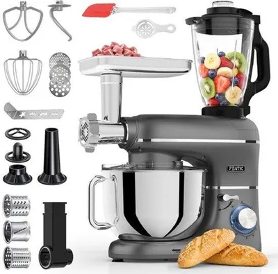 Productafbeelding van Keukenmachine – 2000W – Keukenrobot – Foodprocessor - 6,2L Mengkom – Incl. Vleesmolen, Blender en extra Accessoires (Antraciet)