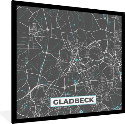 Produktbild von MuchoWow® Gerahmtes Poster Stadtplan - Karte - Gladbeck - Deutschland - Karte 40x40 cm - Poster mit Schwarzem Bilderrahmen Wandposter Rahmen Foto Bilder - Mit Rahmen - Wanddekoration Schlafzimmer