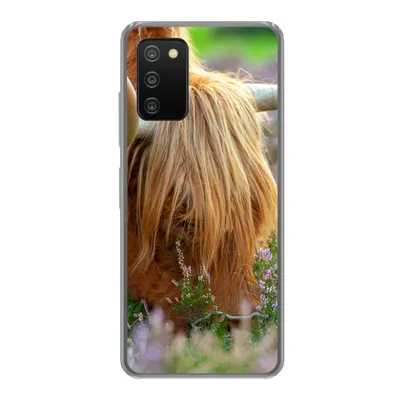 Produktbild von MuchoWow® Handyhülle Schutzhülle Hülle für Samsung Galaxy A03s Schottischer Hochländer - Hörner - Heidekraut Silikon Softcase Handy Hülle - Schutz