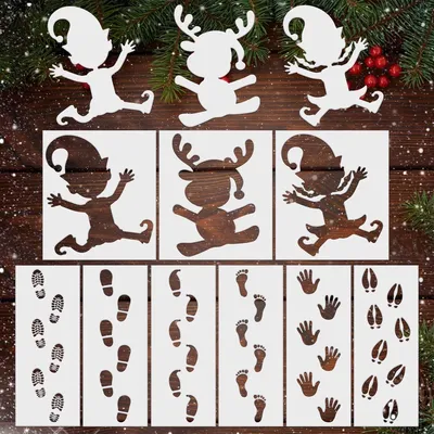 Productafbeelding van 12-delige kerststencils – DIY-sjablonen voor muren, ramen en kaarten