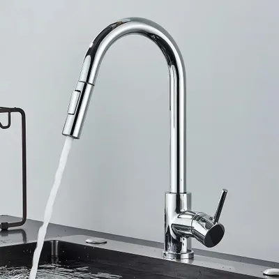 Produktbild von Küchenarmatur - Ausziehbarer Spültischhahn - 360° Schwenkbar - 2 Strahlarten - Kalt- und Warmwasser - 304 Edelstahl - Chrom