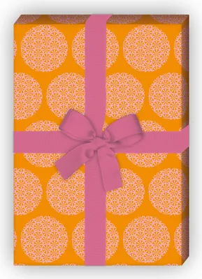 Produktbild von Orientalisches Geschenkpapier mit Blüten Kreisen, orange rosa - G11480, 32 x 48cm