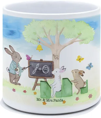 Produktbild von Mr. & Mrs. Panda Blumentopf Ostern Hasenschule - Weiß - Geschenk, Groß, Großer Blumenkübel, Pflanzkübel, Pflanzenkübel