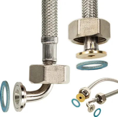 Produktbild von tecuro Trinkwasser Zulaufschlauch IG mit Bogen 90° x IG - KTW-A- DVGW 3/8 x 3/8 x 800 mm