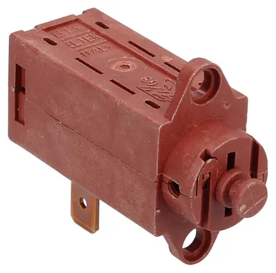 A close-up studio shot of a brown electronic switch component.