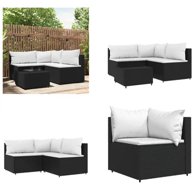 Image de vidaXL 4 pcs. Garden Lounge Set with Coussins Noir Poly Rattan - Garden Lounge Set - Garden Lounge Sets - Outdoor Lounge Set - Lounge Set Terrasse