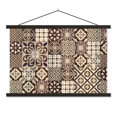 Produktbild von MuchoWow® Textilposter Retro - Muster - Braun - Abstrakt 120x80 cm mit schwarzem Rahmen - Wanddeko
