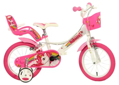Produktbild von Kinderfahrrad 16 Zoll - Rosa Fahrrad mit Einhornaufkleber - Verstellbarer Sattel