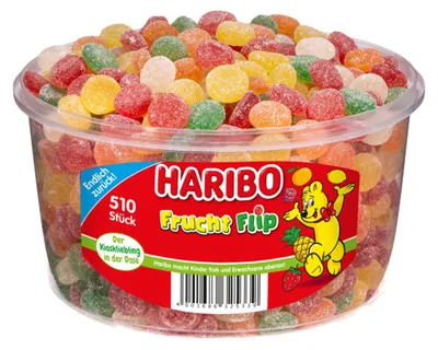 Obrázek produktu pro Haribo Fruit Flip 510 ovocné žvýkačky s cukrem, různé 1275g