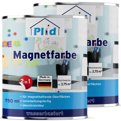 Produktbild von Plid Magnetfarbe 1,5 L für ca. 8 m² Anthrazitgrau | Magnetlack & Wandfarbe magnetisch| Überstreichbar, geruchsarm, hohe Magnetkraft, Germany