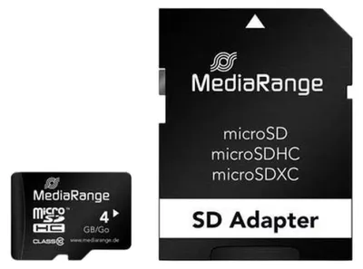 Produktbild von MediaRange MR956, 4 GB, MicroSDHC, Klasse 10, 15 MB/s, Schwarz