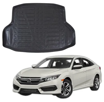 Image de Tapis De Coffre Sur Mesure Pour Honda Civic 2016-2021 4 Portes Sedan, Noir, Antidérapant, Bord Haut, Toutes Saisons