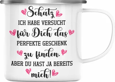 Produktbild von Trendation - Freundin Geschenk Emaille Tasse Liebe Paare Valentinstag Valentinstaggeschenk Freund Schatz (Silber)