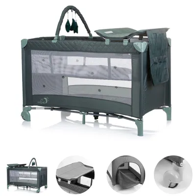 Image de Chipolino Lit de voyage Luna 2 niveaux Matelas à langer pliable Arche de jeux Matelas pliant vert