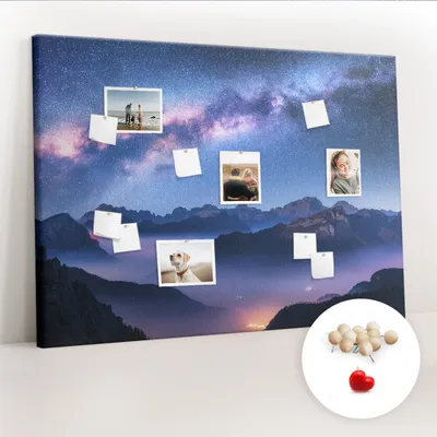 Imagen del producto de Tablero de corcho con chinchetas - Panel con chinchetas para fotografías y notas - 140x100 cm - 100 chinchetas de madera - Color blanco